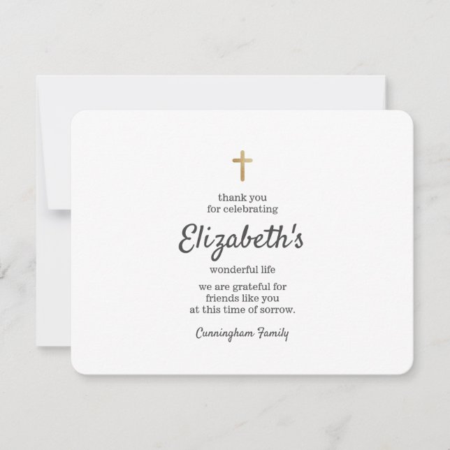 Cartão De Agradecimento Funeral Memorial Simples Cruz Dourada (Frente)