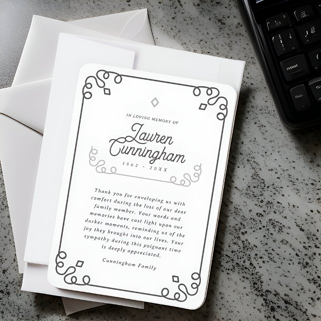 Cartão De Agradecimento Funeral Minimalista Simples Moderno Preto e Branco (Criador carregado)