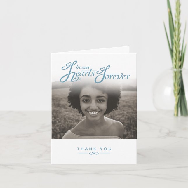 Cartão De Agradecimento Funeral nos nossos corações branco obrigado cartas (Frente)