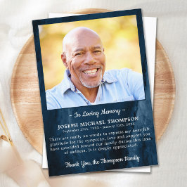 Cartão De Agradecimento Funeral OBRIGADO Foto Simpatia Azul Marble