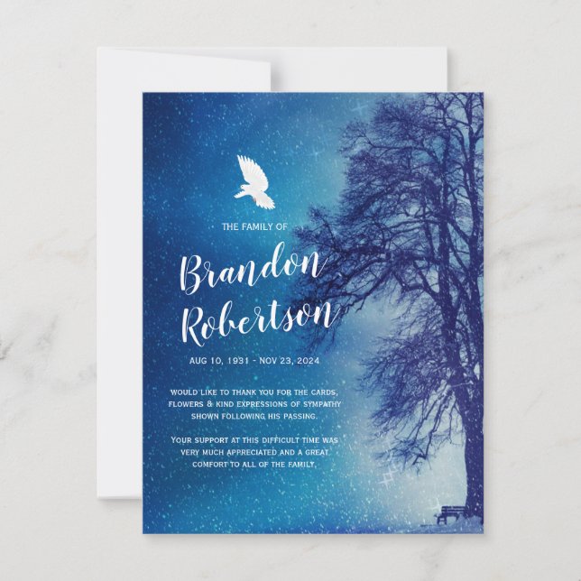 Cartão De Agradecimento Funeral Obrigado | Memorial da Árvore (Frente)