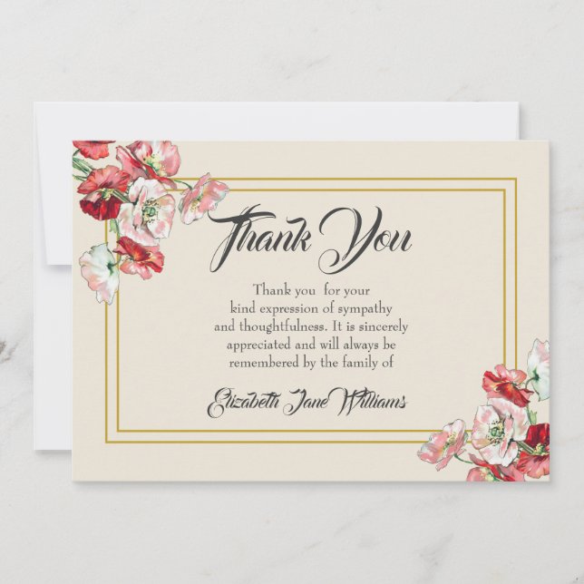 Cartão De Agradecimento Funeral Obrigado Nota Cartão| Poppies (Frente)
