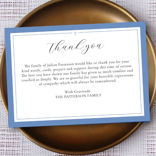 Cartão De Agradecimento Funeral Personalizado Cruzado Simples de Script El (Criador carregado)