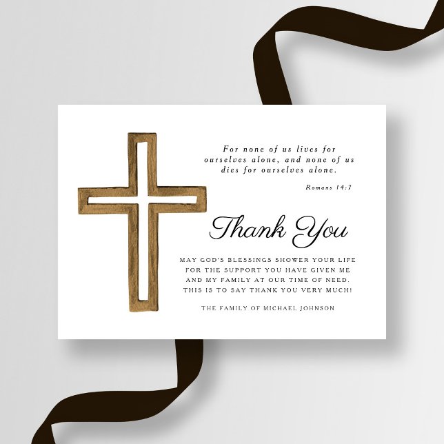 Cartão De Agradecimento Funeral Religioso Elegante (Elegant Religious Cross Funeral Thank You Card)