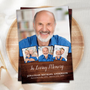 Cartão De Agradecimento Funeral Rustic Elegant 4 Photo Collage