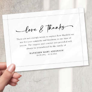 Cartão De Agradecimento Funeral Simples de Script Branco Preto