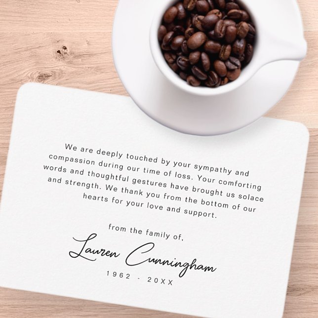 Cartão De Agradecimento Funeral Simples Moderno Negro e Branco (Criador carregado)