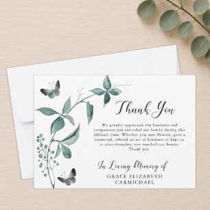 Cartão De Agradecimento Funeral Thank You Butterfly Botanical Green