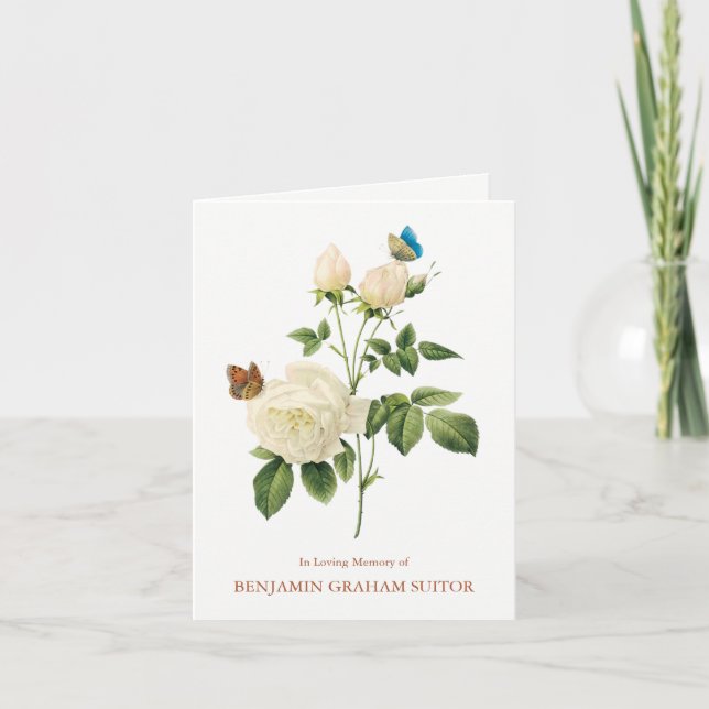 Cartão De Agradecimento Funeral Thank You Cards Butterflies & White Roses (Frente)