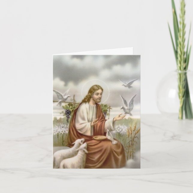 Cartão De Agradecimento Funeral Thank You Cards | Jesus with Doves 3 (Frente)