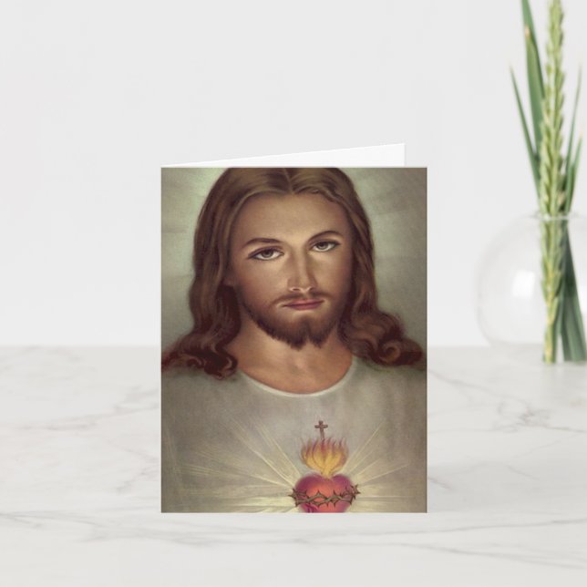Cartão De Agradecimento Funeral Thank You Cards | Sacred Heart Jesus 01 (Frente)