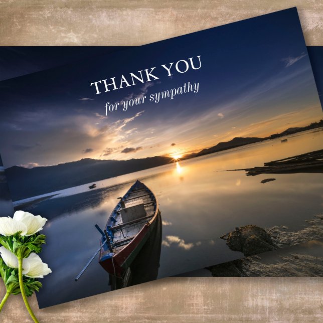 Cartão De Agradecimento Funeral Thank You Cards | Sunset & Boat (Sympathy Photo Celebration of Life, In Loving Memory, Forever in our Hearts Funeral thank you cards)