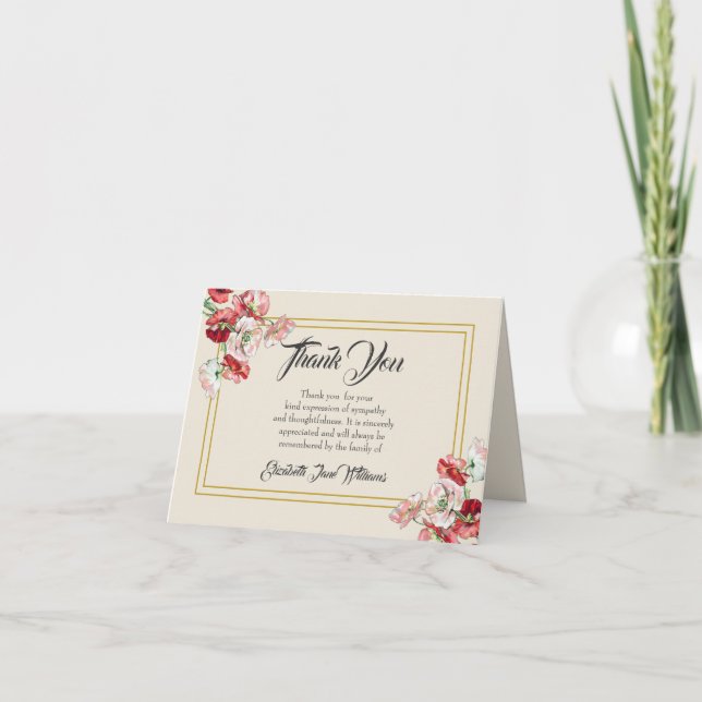 Cartão De Agradecimento Funeral Thank You Note Card| Poppies (Frente)