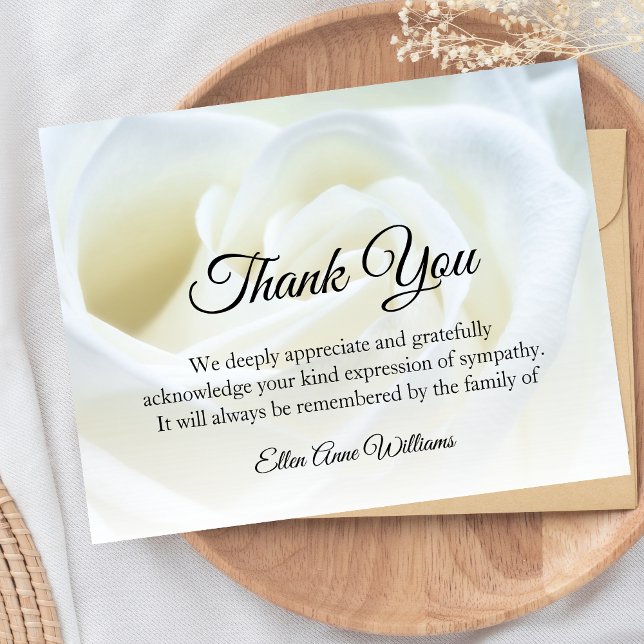 Cartão De Agradecimento Funeral Thank You Note Grief Floral | Bereavement (Rose Sympathy Thank You)