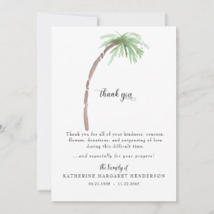 Cartão De Agradecimento Funeral Tropical Palm Tree Bereavement Obrigado