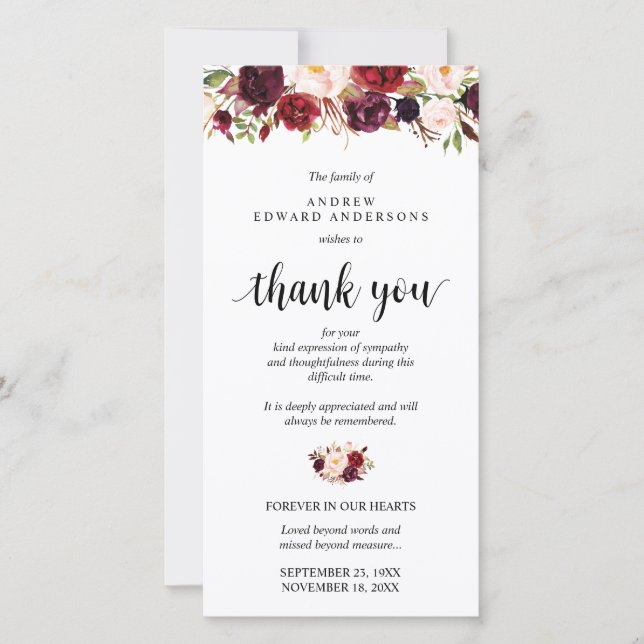 Cartão De Agradecimento Funeral, Vala, Simpatia Borgonha (Frente)