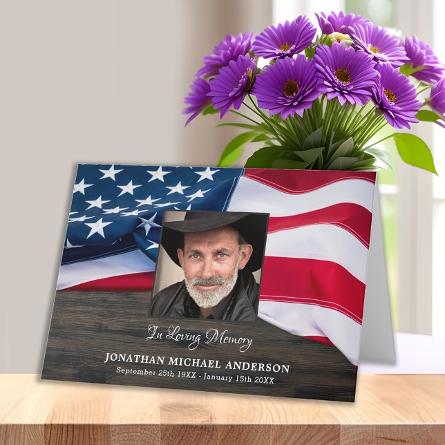Cartão De Agradecimento Funeral Veteran Photo Memorial American Flag (Criador carregado)