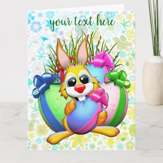 Cartão De Agradecimento Funny Bunny biting an Easter Egg (Frente)