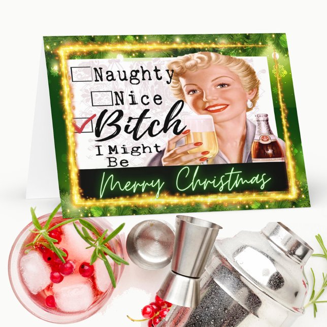 Cartão De Agradecimento Funny Christmas Card Best Friend "Naughty? Nice?" (Criador carregado)