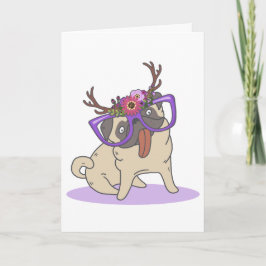 Cartão De Agradecimento Funny Hipster Boho Floral Hippie Pug in Glasses