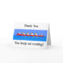 Funny pelicans rowing cartoon Thank You card.