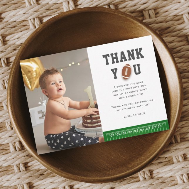 Cartão De Agradecimento Futebol Esporte Primeiro Ano Em Foto De Aniversári (Criador carregado)