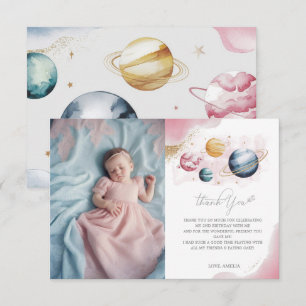 Cartão De Agradecimento Galáxias de Aniversário de Rapariga do Espaço Exte