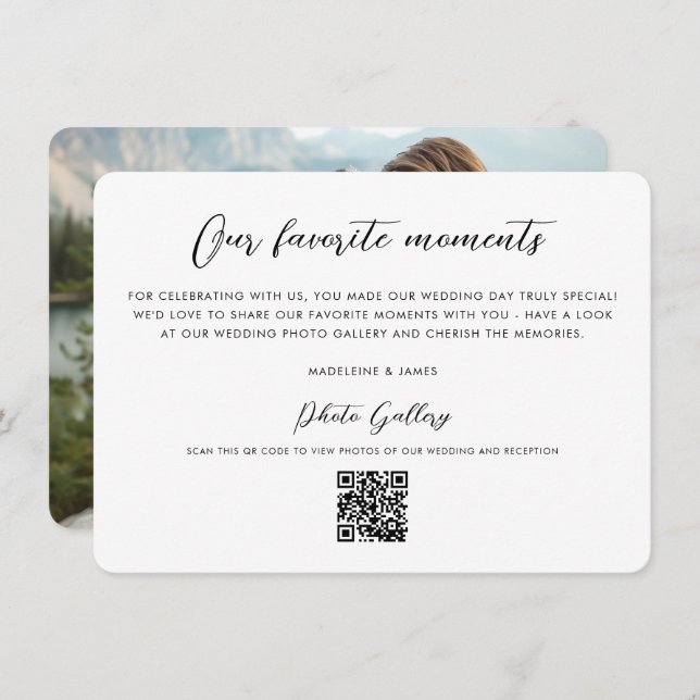 Cartão De Agradecimento Galeria de Fotos de Código QR Casamento de Script  (Frente/Verso)