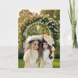 Cartão De Agradecimento Garden Trellis Antique Dolls 5" x 7" Card