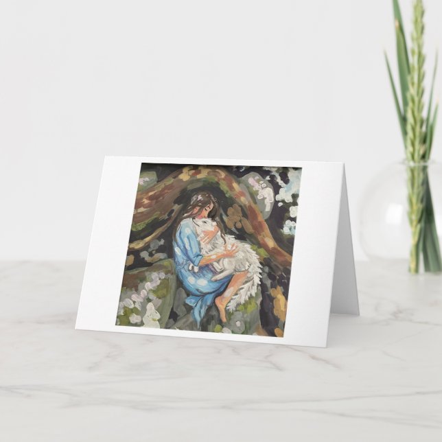 Cartão De Agradecimento Garota abraçando cão (Frente)