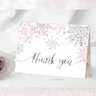 Cartão De Agradecimento Garota Chá de fraldas de inverno em floco de neve