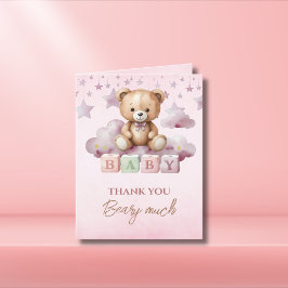 Cartão De Agradecimento Garota das Nuvens das Luas de Ursinho Rosa