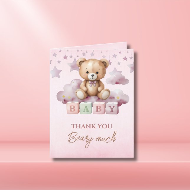 Cartão De Agradecimento Garota das Nuvens das Luas de Ursinho Rosa (Criador carregado)