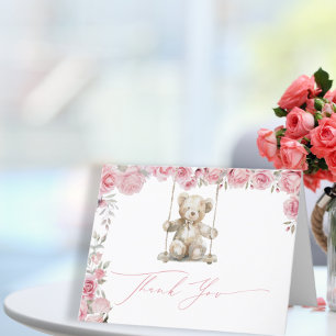 Cartão De Agradecimento Garota do Urso de Rosa Suave