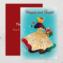 Cartão De Agradecimento Garota dourada da caixa de presentes de natais vin