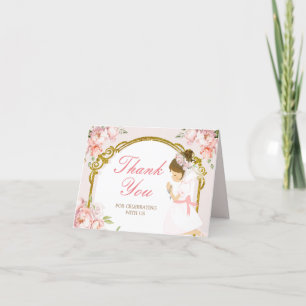 Cartão De Agradecimento Garota Rezando Dourada Primeira Comunhão Dourada