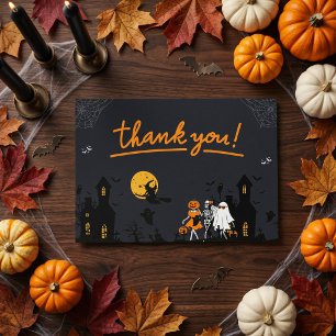 Cartão De Agradecimento Garotas Fofo de Halloween Esqueleto Fantasma Abóbo