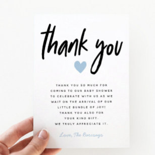 Cartão De Agradecimento Garoto Chá de fraldas Moderno Coração Azul