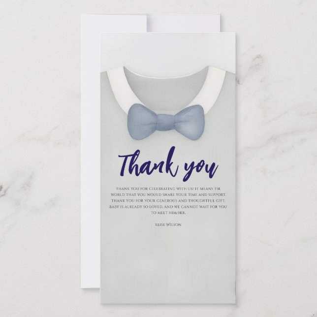 Cartão De Agradecimento Garoto chá de fraldas outono macacão azul (Frente)