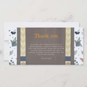 Cartão De Agradecimento Garoto chá de fraldas outono macacão azul