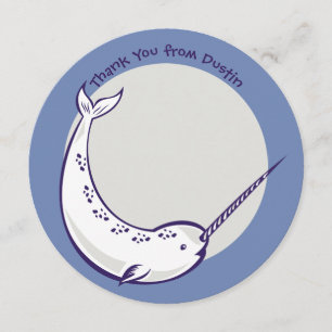 Cartão De Agradecimento Garotos De Tela Plana Redonda Narwhal Obrigado Car