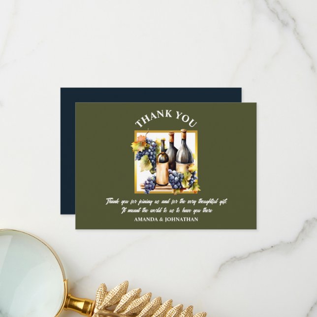 Cartão De Agradecimento Garrafas de vinho por aquarela obrigados de vinhas (Frente/Verso In Situ)