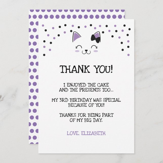 Cartão de Agradecimento Gatinho (Frente/Verso)