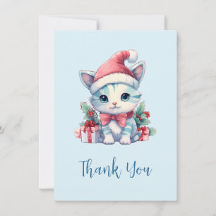 Cartão De Agradecimento Gatinho Fofo de Chapéu de Papai Noel Natal