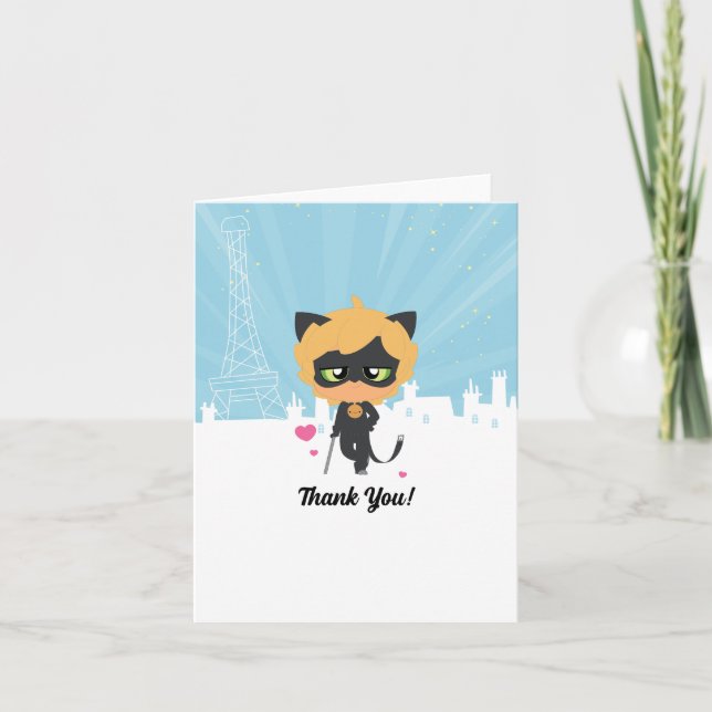 Cartão De Agradecimento Gatinho Noir Chibi Milagroso de Aniversário (Frente)