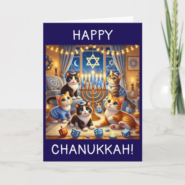 Cartão De Agradecimento Gatinhos bonitos brincando de dridela Chanukah (Frente)