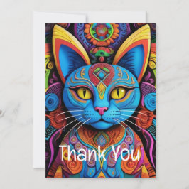 Cartão De Agradecimento Gato Abstrato com Olhos Amarelos 