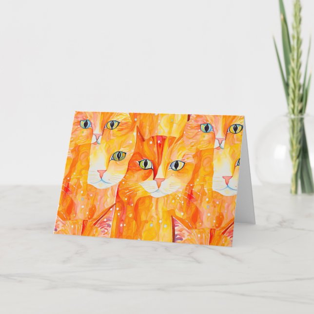 Cartão De Agradecimento gato abstrato laranja (Frente)