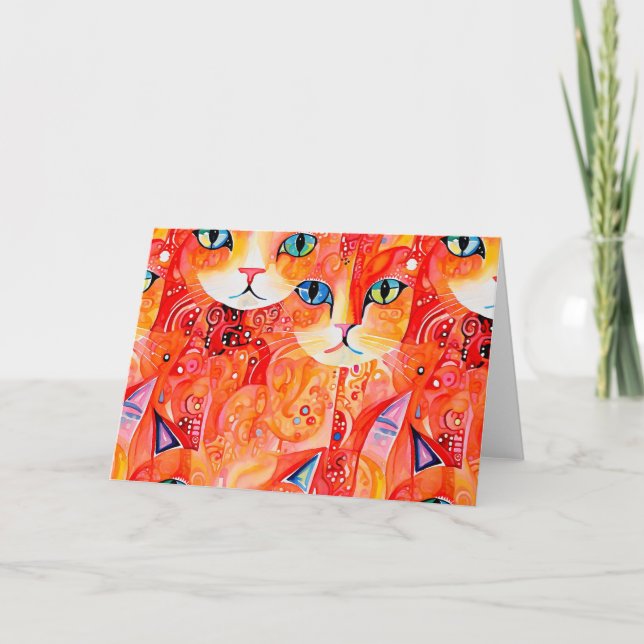 Cartão De Agradecimento gato abstrato laranja (Frente)
