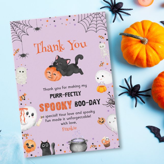 Cartão De Agradecimento Gato de aniversário de Halloween perfeitamente ass (Criador carregado)